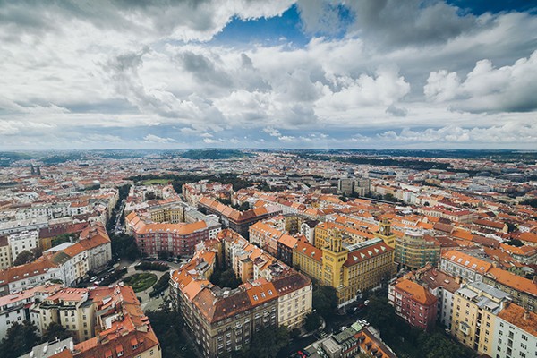 Uitzicht vanaf Ziskov toren Praag